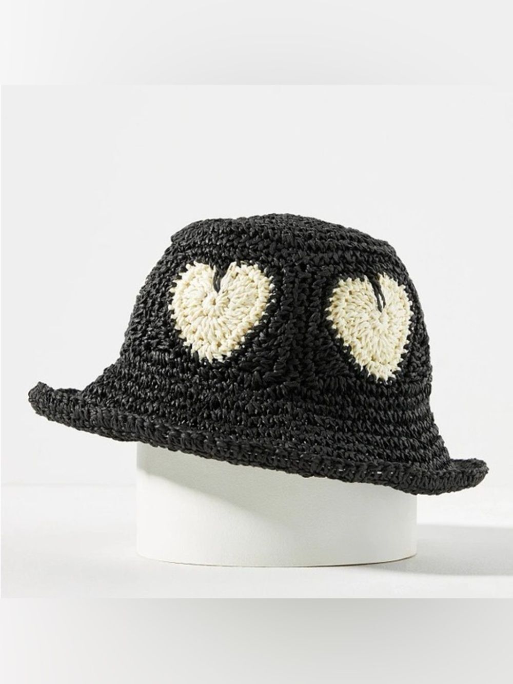 By Anthropologie Straw Heart Bucket Hat One Size